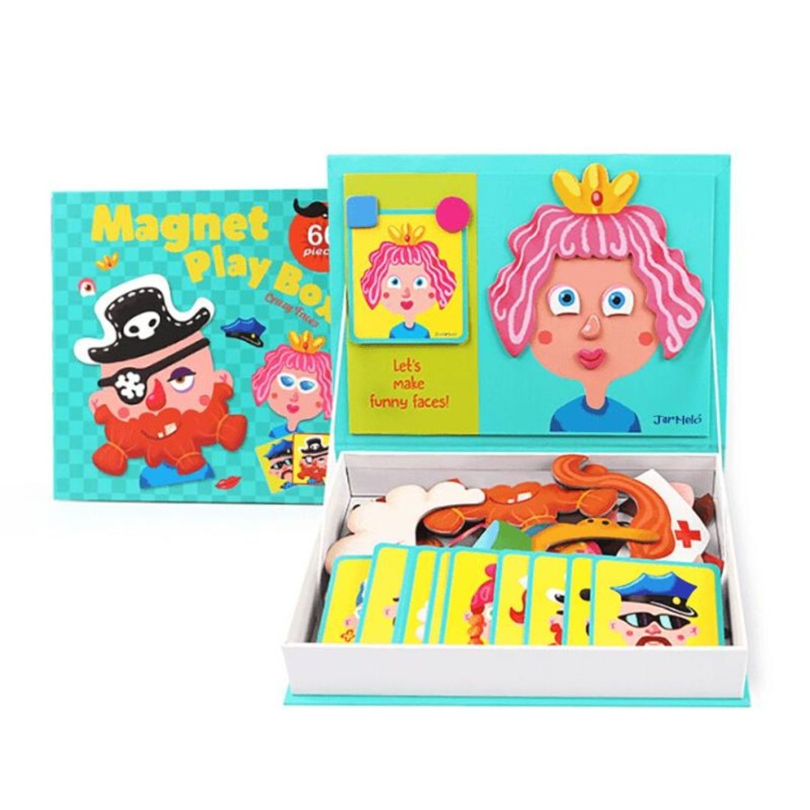 Wooden Toys JarMelo Magnetic Toys | Crazy Faces Magnetic Play Box