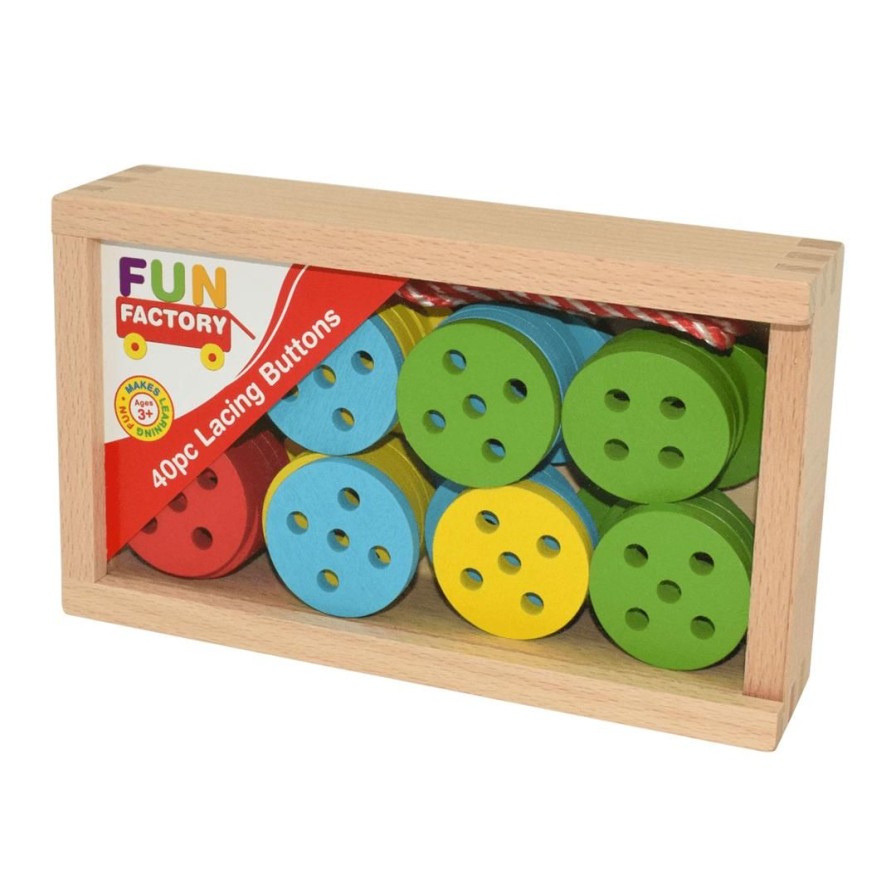 Wooden Toys Fun Factory Threading & Tracing | Lacing Buttons-40 Piece