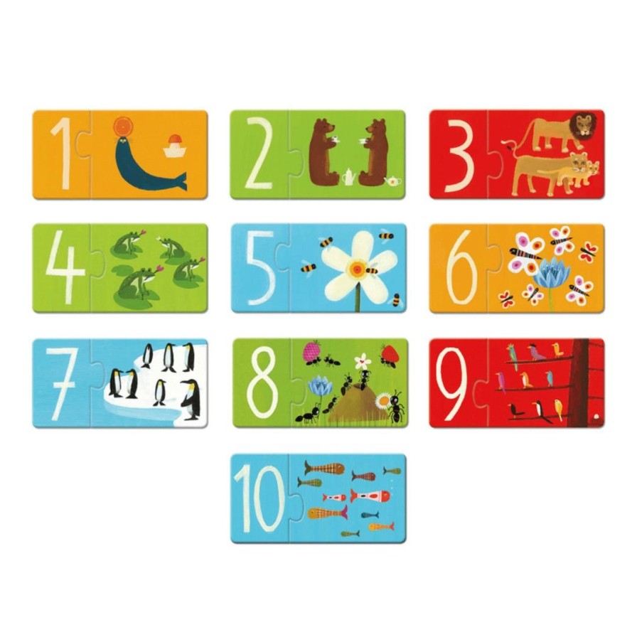 Wooden Toys Djeco Fine Motor Skills | Duo Number Puzzles-Set Of 10 Puzzles