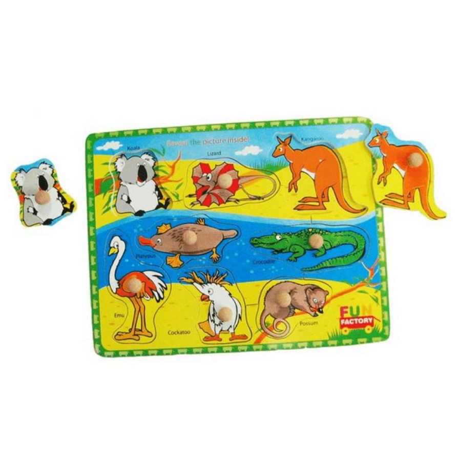 Wooden Toys Fun Factory Animals | Australian Animal Puzzle With Knobs