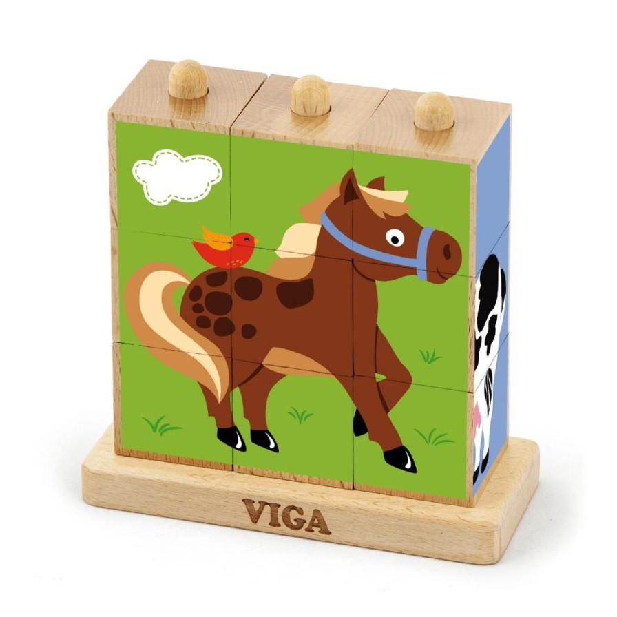 Wooden Toys Viga Numbers & Letters | Stacking Farm Cube Puzzle