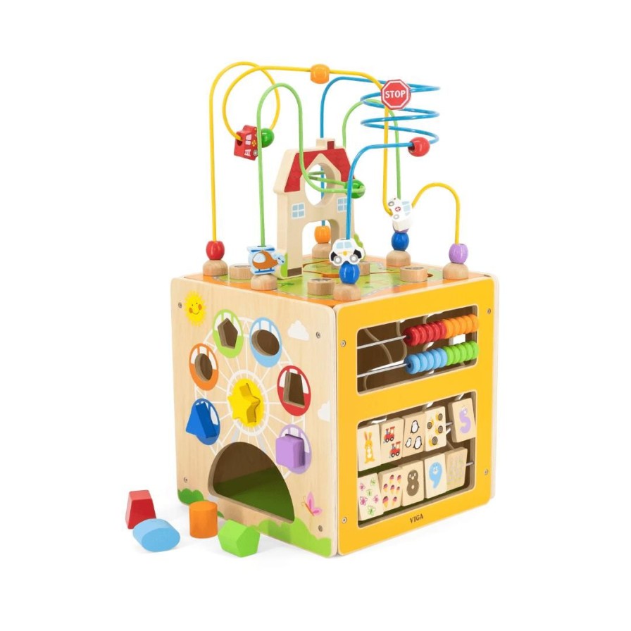 Wooden Toys Viga Activity Centres For Kids | 5 In 1 Activity Cube