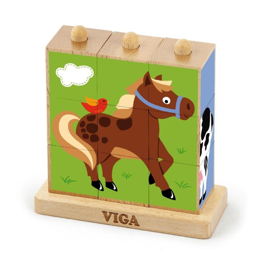 Wooden Toys Viga Baby & Toddler Puzzles | Stacking Farm Cube Puzzle