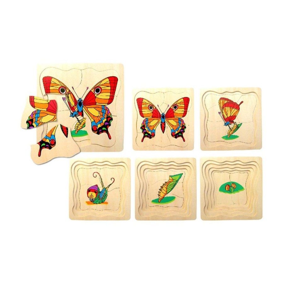 Wooden Toys Fun Factory Numbers & Letters | Wooden Butterfly Lifecycle Puzzle-5 Layer